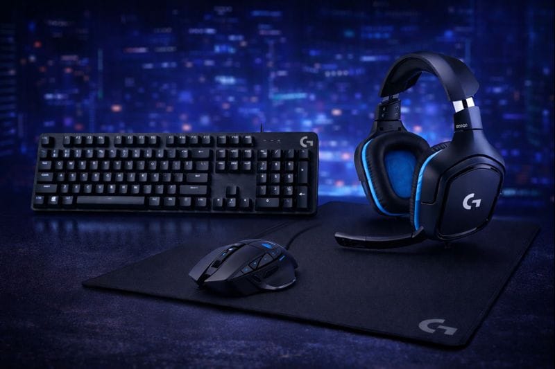 Logitech G keyboard, mouse, headset, and mousepad